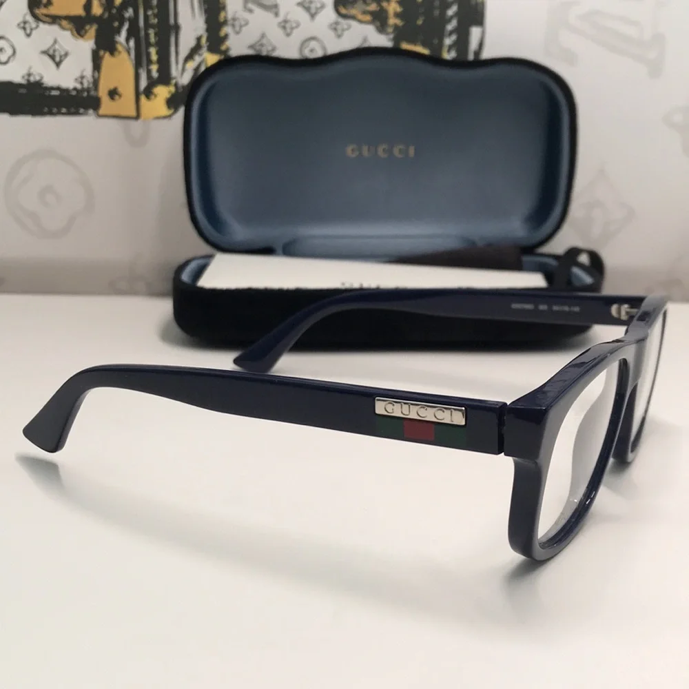 Gucci GG0768O 003 – Shiny Blue Rectangular Frame | 54-16-145 | New Authentic”